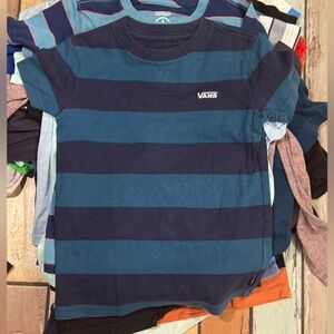 Vans Kids Navy and Teal Striped Tee